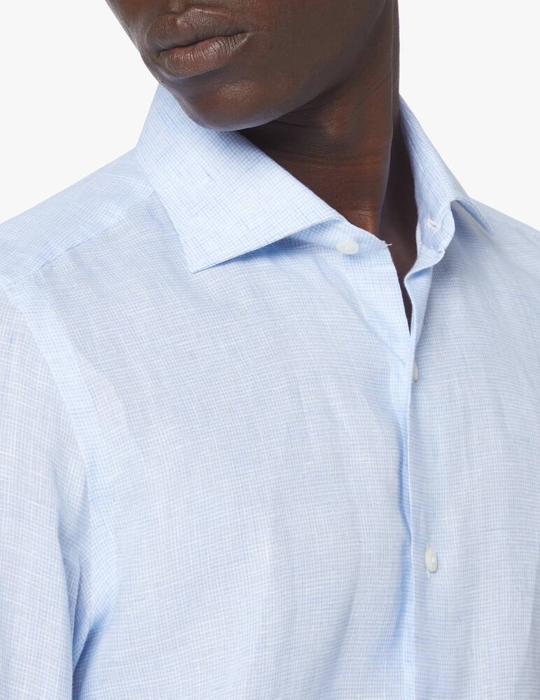 rinascente Finamore Camicia in lino piede de poule - azzurro