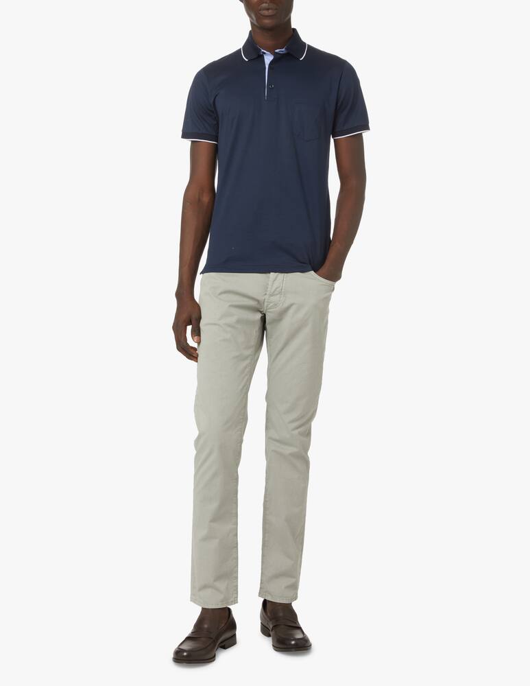 rinascente Pure Cashmere Polo in filo di scozia con taschino - blu