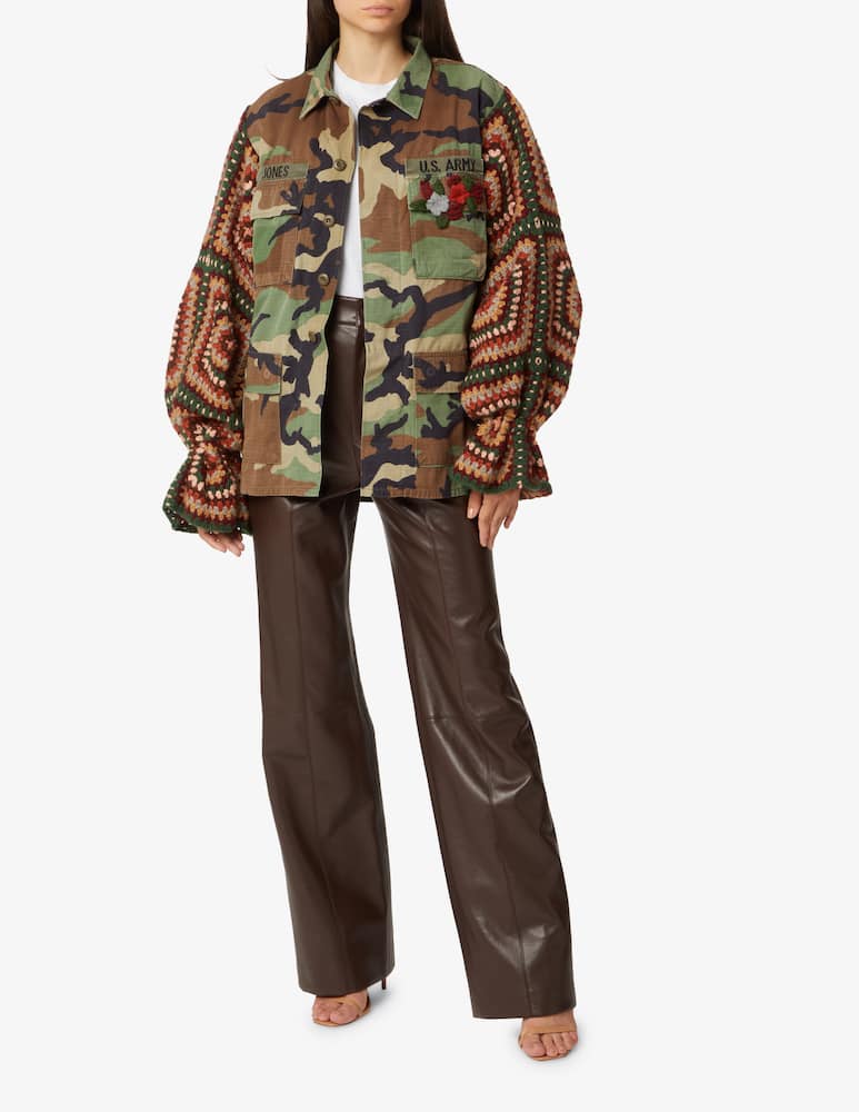 rinascente Tu lizé Cotton blend overshirt jacket with knitted sleeves - Green