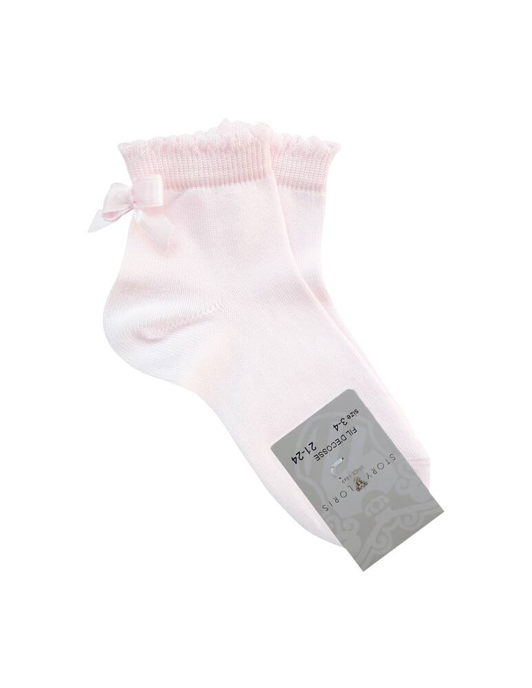 Story Loris Stretch short sock hand-embroidered bow on the back - pink - picture 1 Story Loris Stretch short sock hand-embroidered bow on the back - pink - picture 1