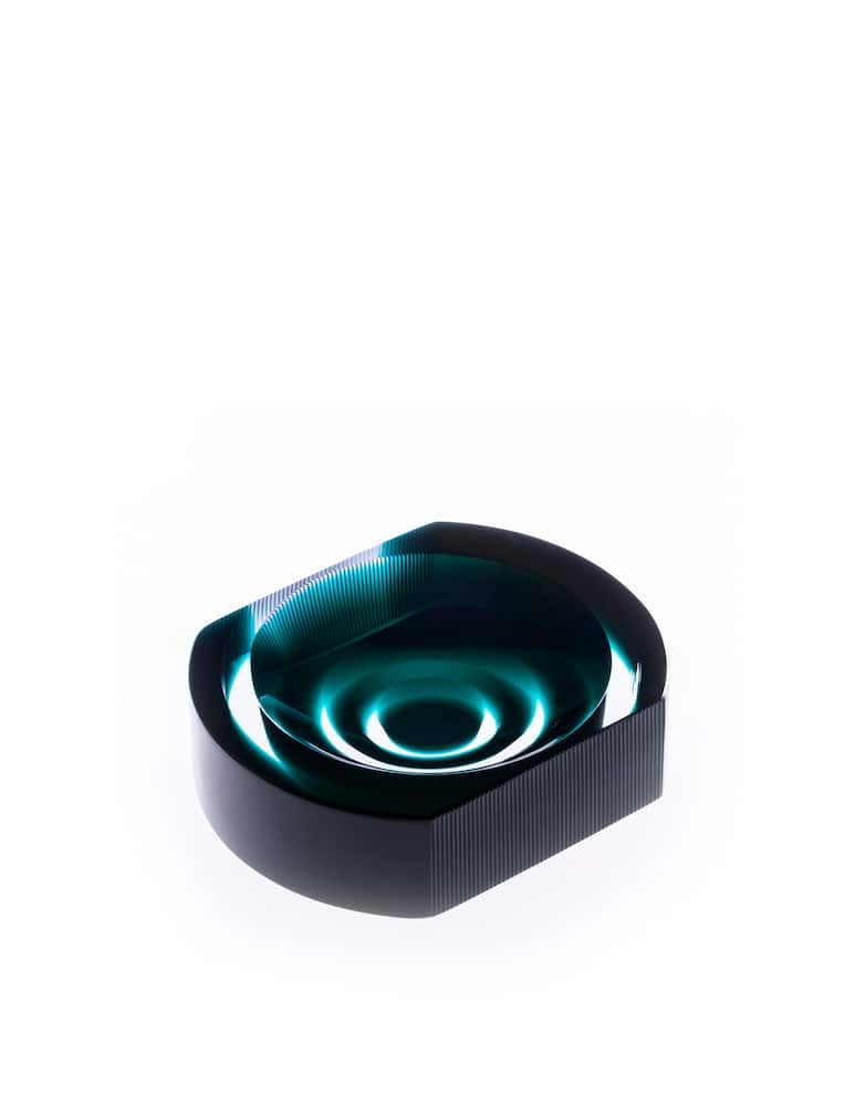 rinascente Purho Iride Cut ashtray two flat sides and vertical rib. dec. - Green