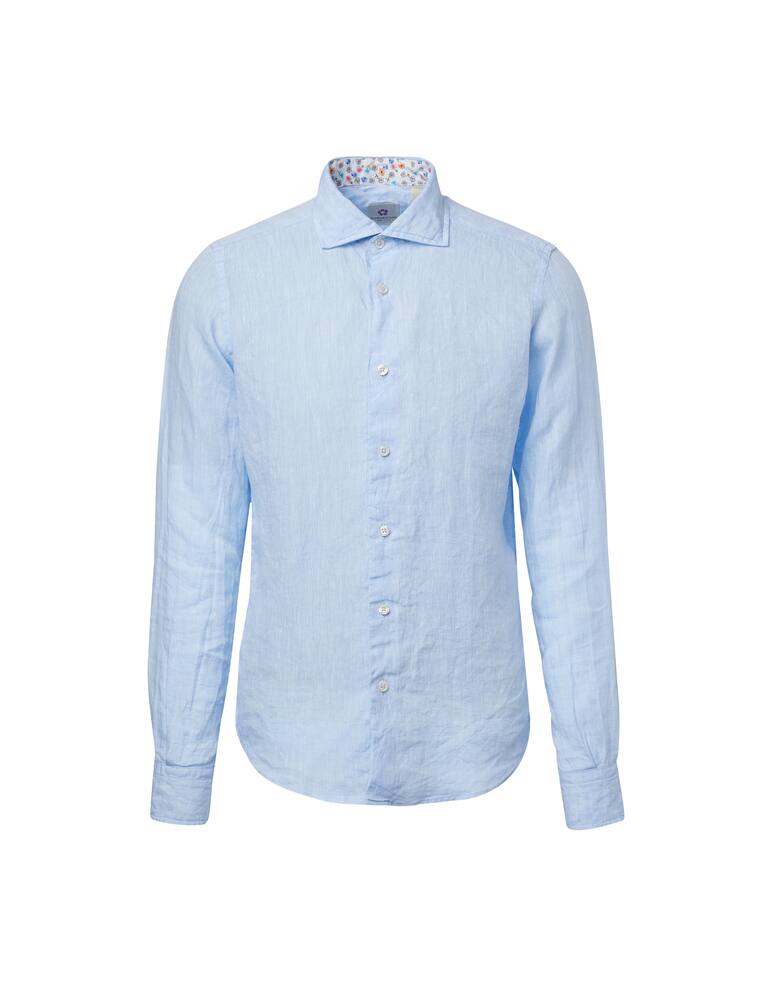 rinascente Altemflower Camicia in lino azzurro contrasto floreale