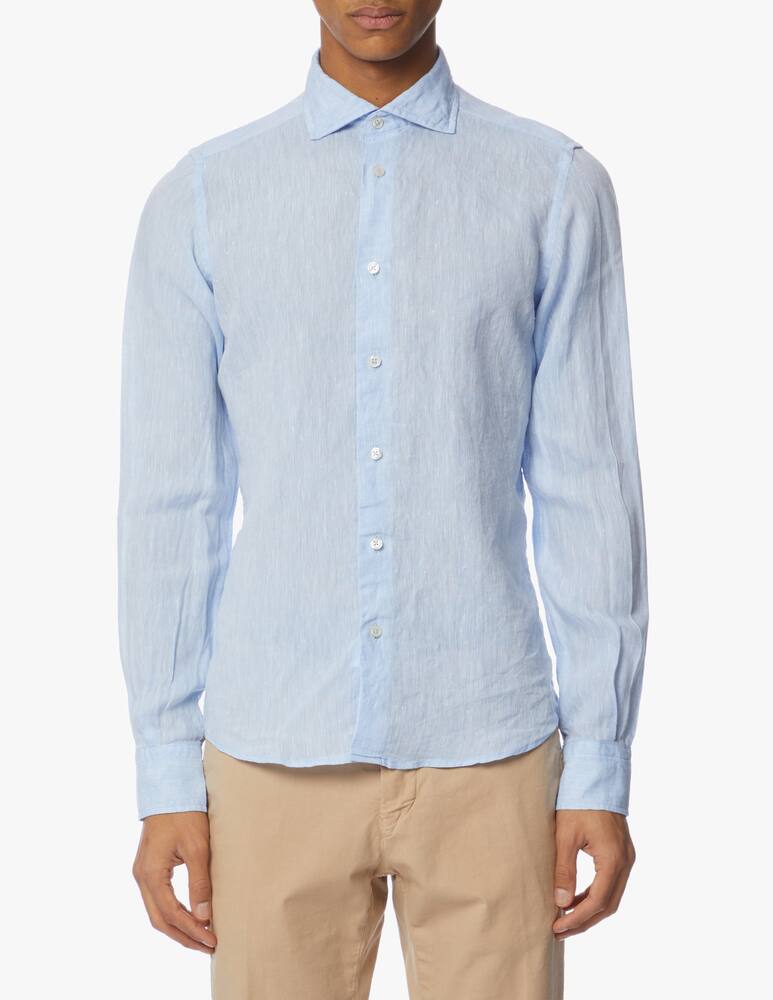 rinascente Altemflower Camicia in lino azzurro contrasto floreale