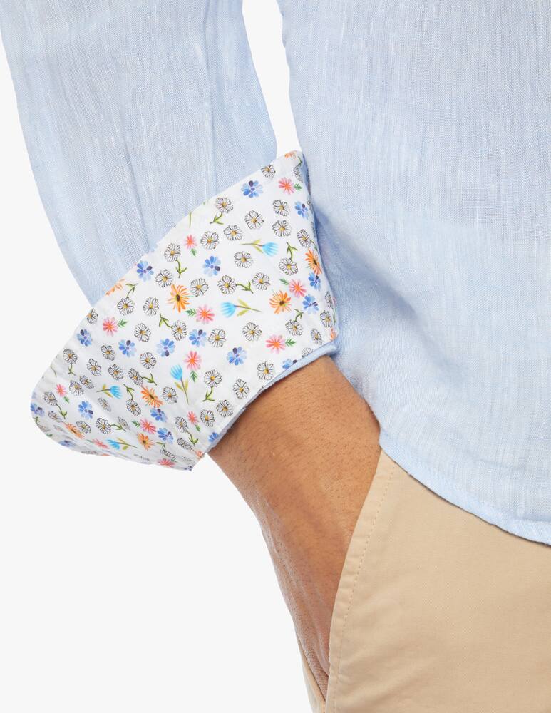 rinascente Altemflower Camicia in lino azzurro contrasto floreale