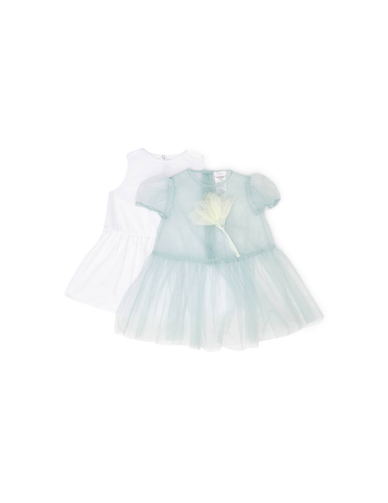 rinascente Il Gufo Tulle short sleeve dress with applied flower
