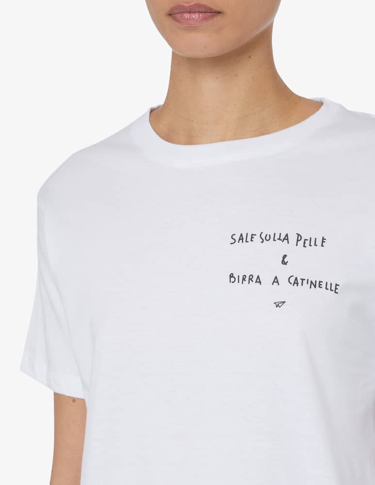 rinascente Linea Daria T-shirt Sale sulla pelle e birra a catinelle - White