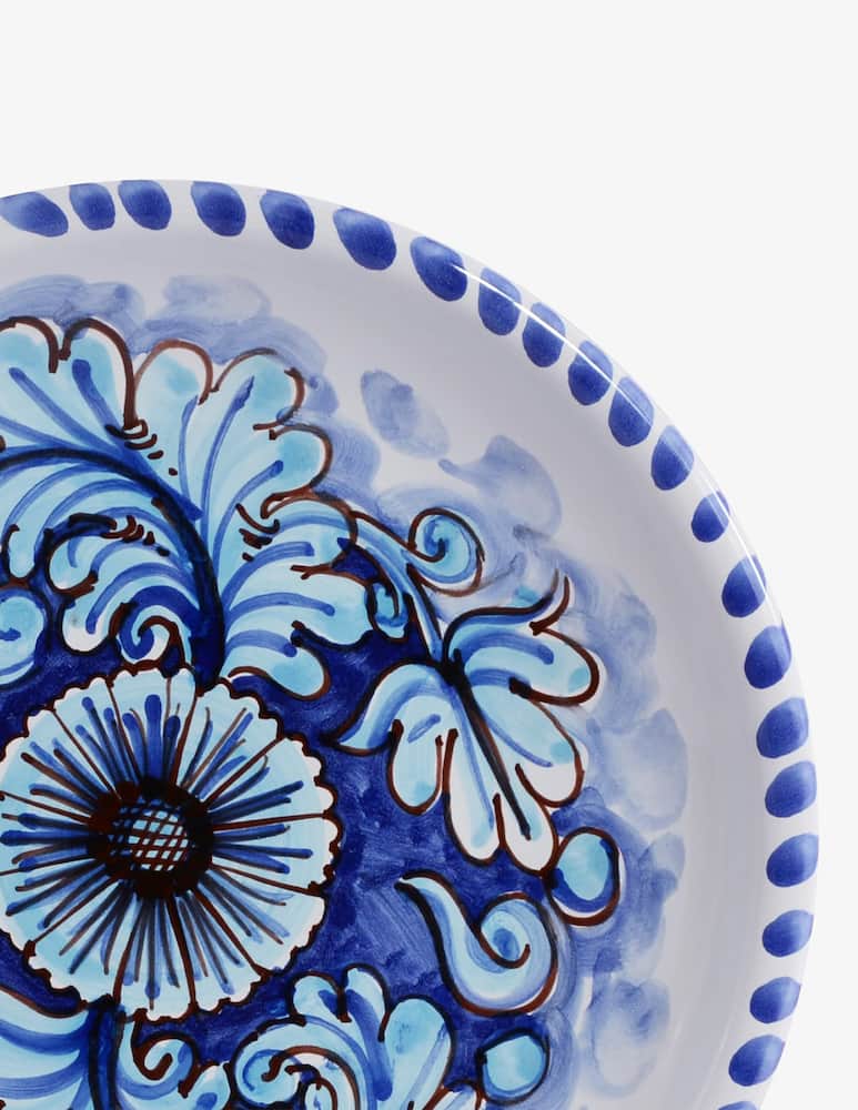 rinascente Duca di Camastra Piatto Fondo Artigianale  Decoro Floreale - Blu