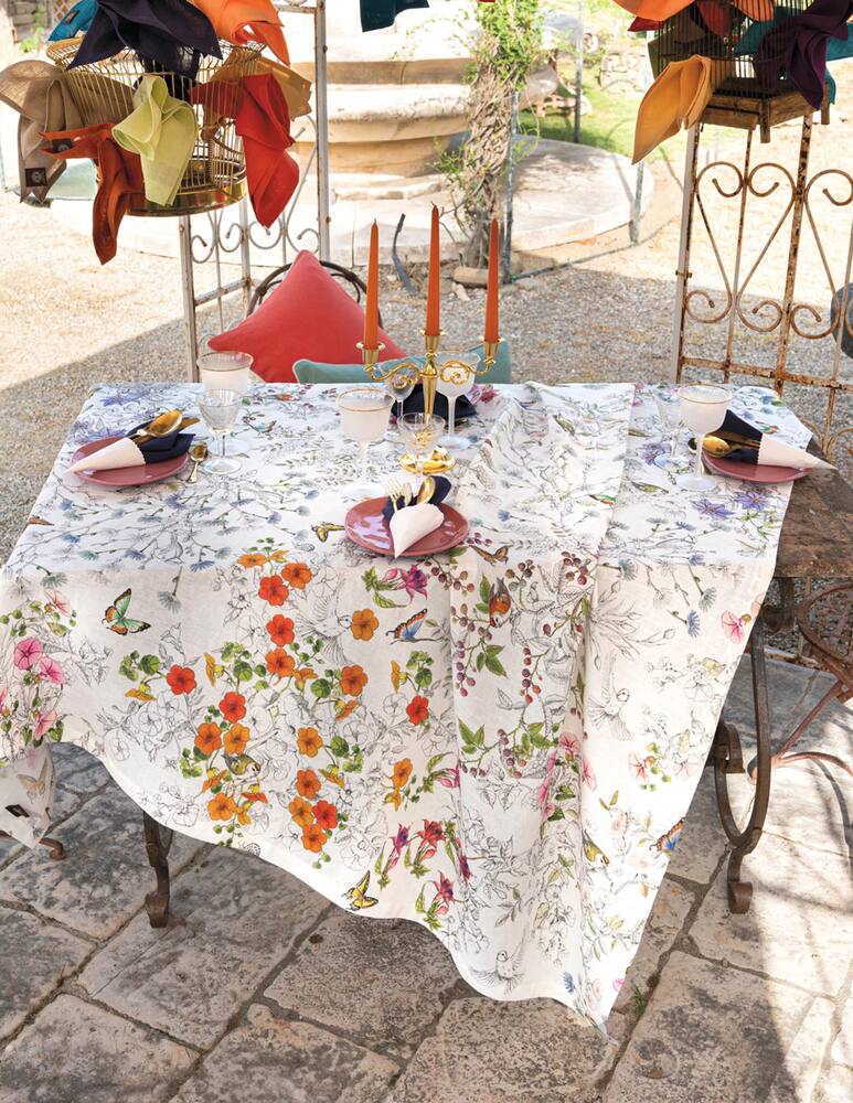 rinascente Tessitura Toscana Gravure tovaglia disegno Fiori e farfalle - Panna