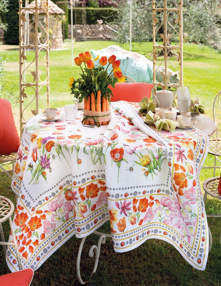 rinascente Tessitura Toscana Tuli tovaglia disegno Tulipani - Bianco