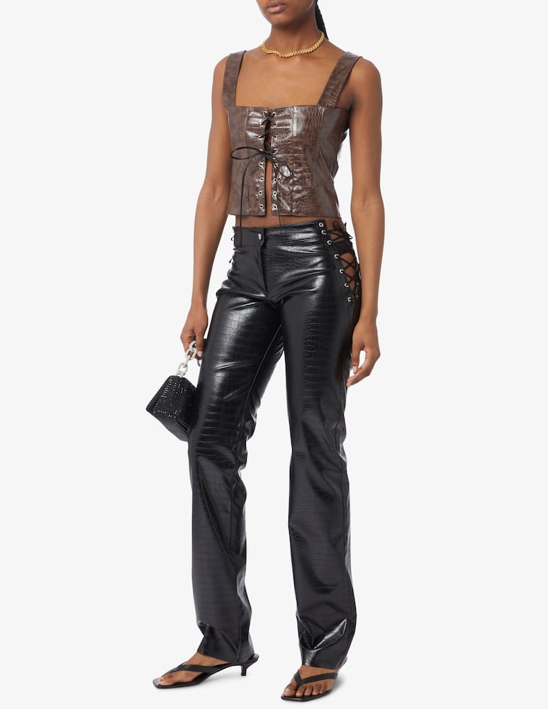 rinascente Milk White Leather trousers with side openings