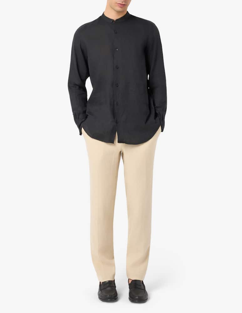 Sartoria Italiana Camicia in lino con collo guru regular fit - immagine 2 Sartoria Italiana Camicia in lino con collo guru regular fit - immagine 2