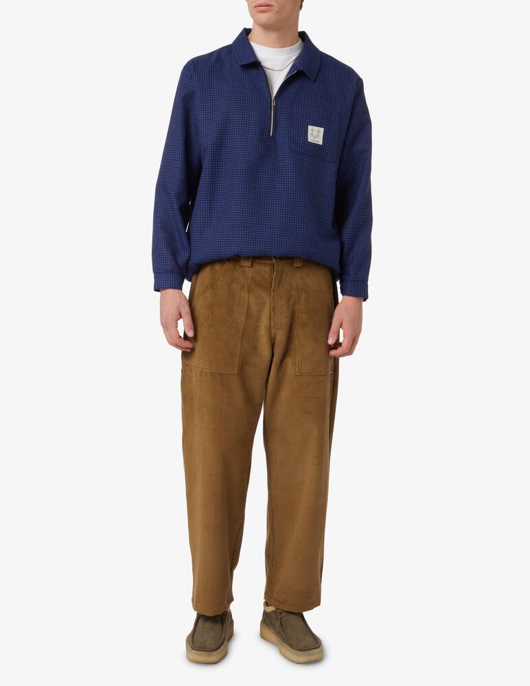 rinascente Usual Mzip wool micro check long sleeve polo - Blue