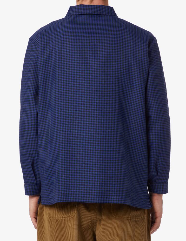 rinascente Usual Mzip wool micro check long sleeve polo - Blue
