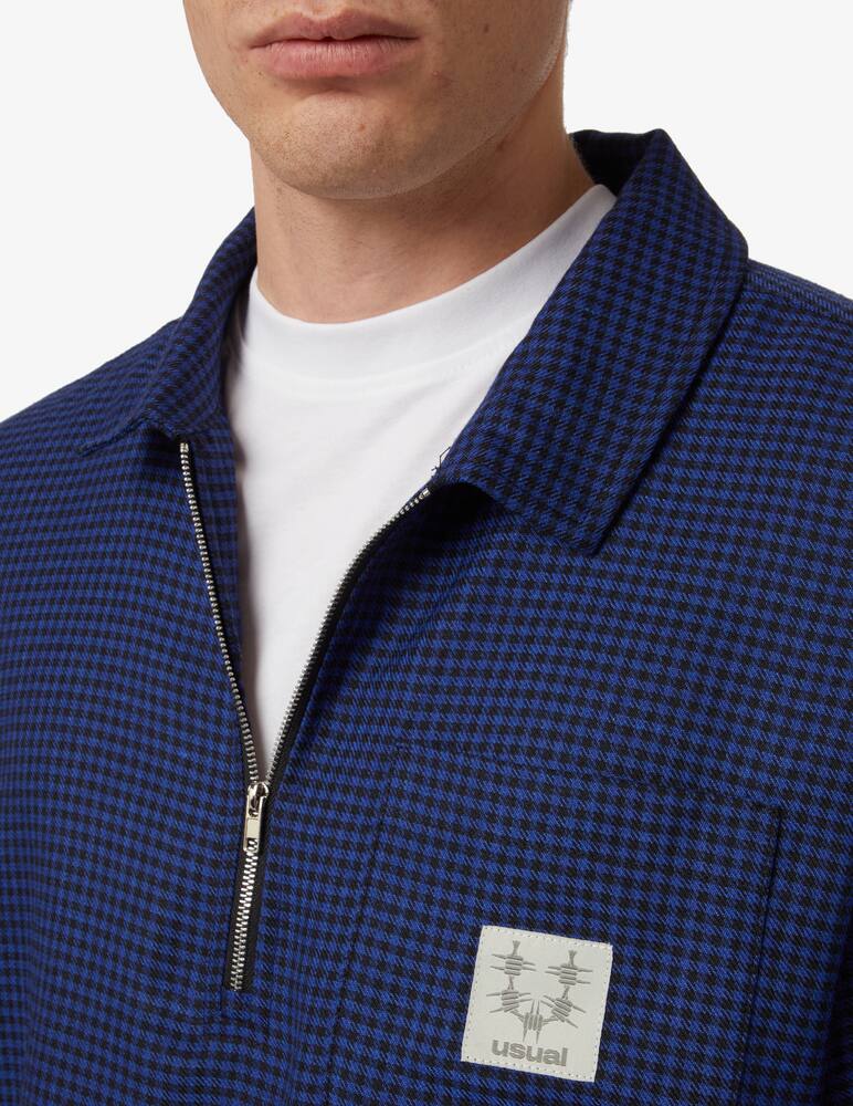 rinascente Usual Mzip wool micro check long sleeve polo - Blue