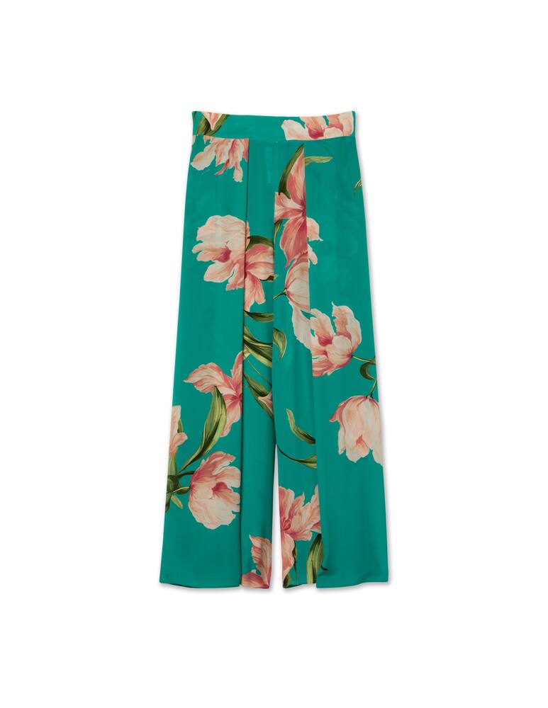 rinascente Marella Gradi silk cropped trousers with floral print - green