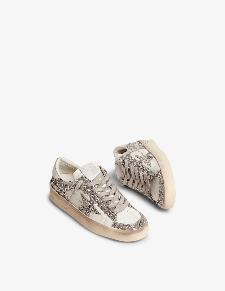 rinascente Golden Goose Stardan leather and glitter upper glitter star leather heel sneakers
