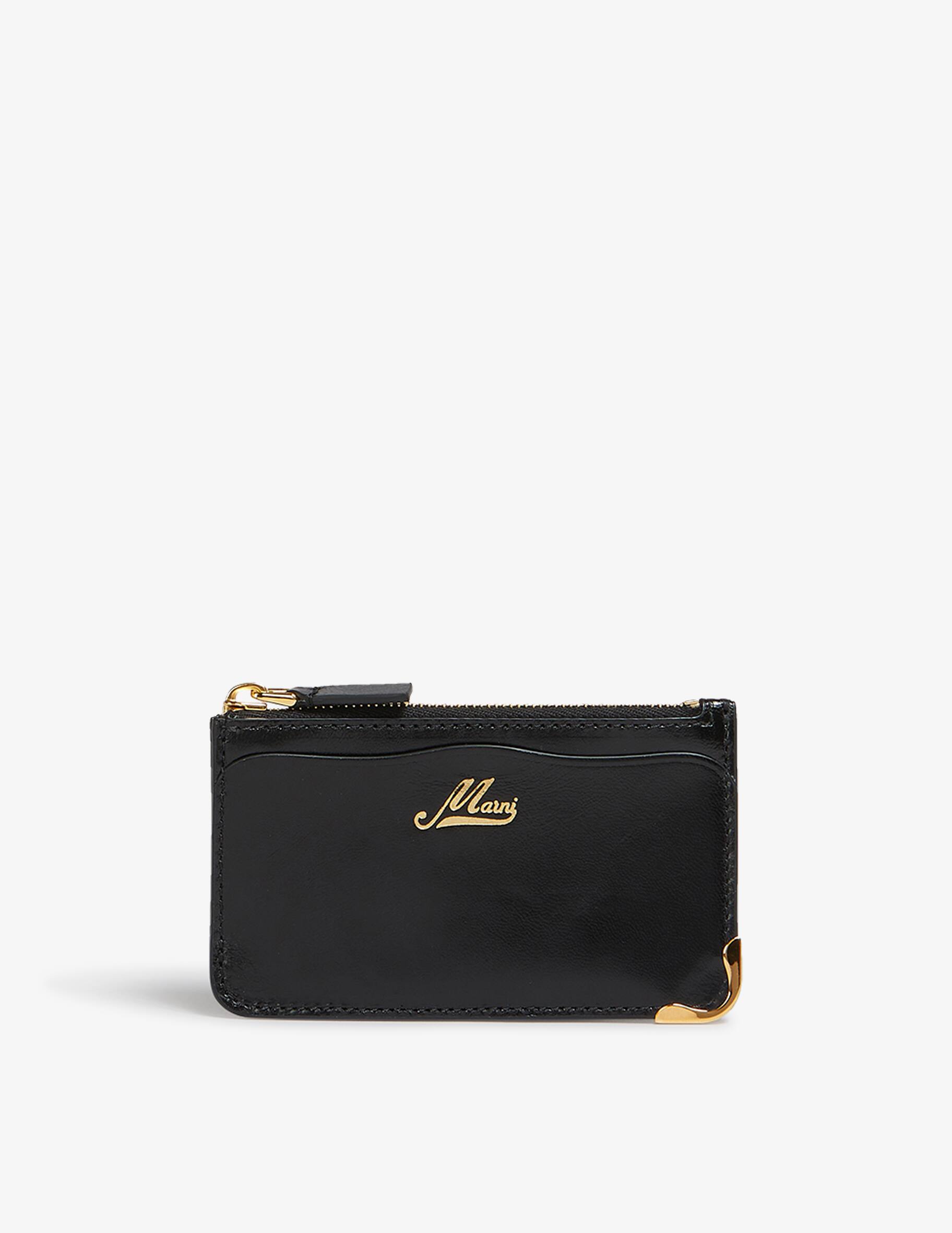 [Marni] Leather Zipper Card Holder - Black / ☆送料込☆ Cardholder with Mending Embroidering in Black – www.manifest.us