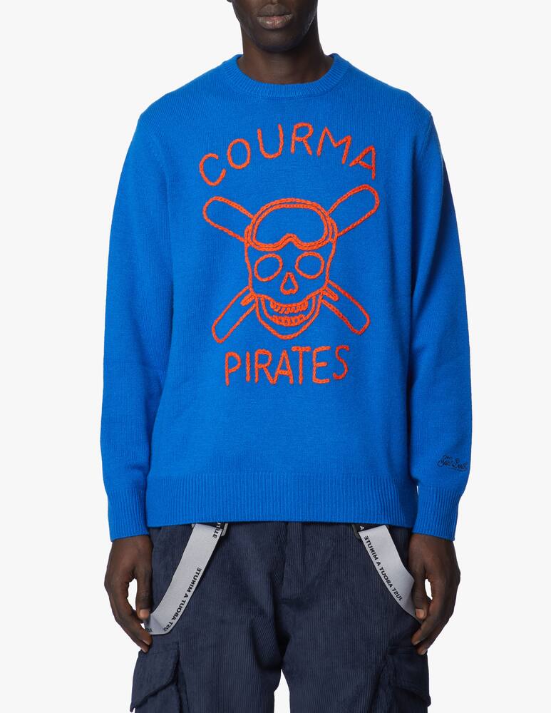 rinascente MC2 Saint Barth Blue sweater with orange fluo embroidery "cortina pirates"