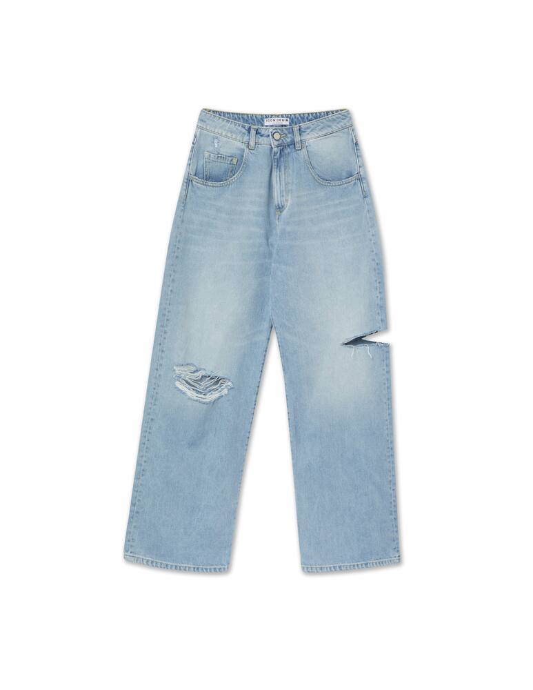 rinascente Icon Denim Poppy high rise wide leg jeans with tears - blue