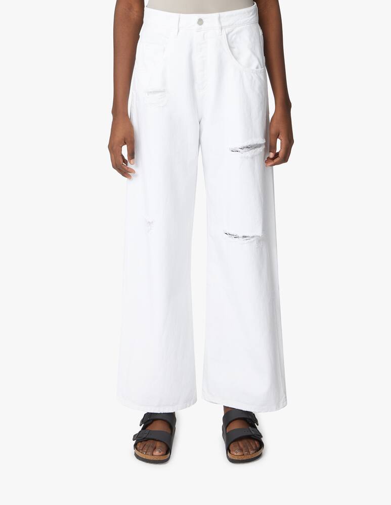 rinascente Icon Denim Poppy high rise wide leg jeans with tears - white