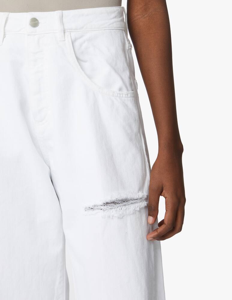rinascente Icon Denim Poppy high rise wide leg jeans with tears - white