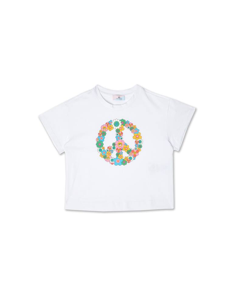 Chiara Ferragni Maglietta manica corta cropped peace - Bianco - immagine 1
