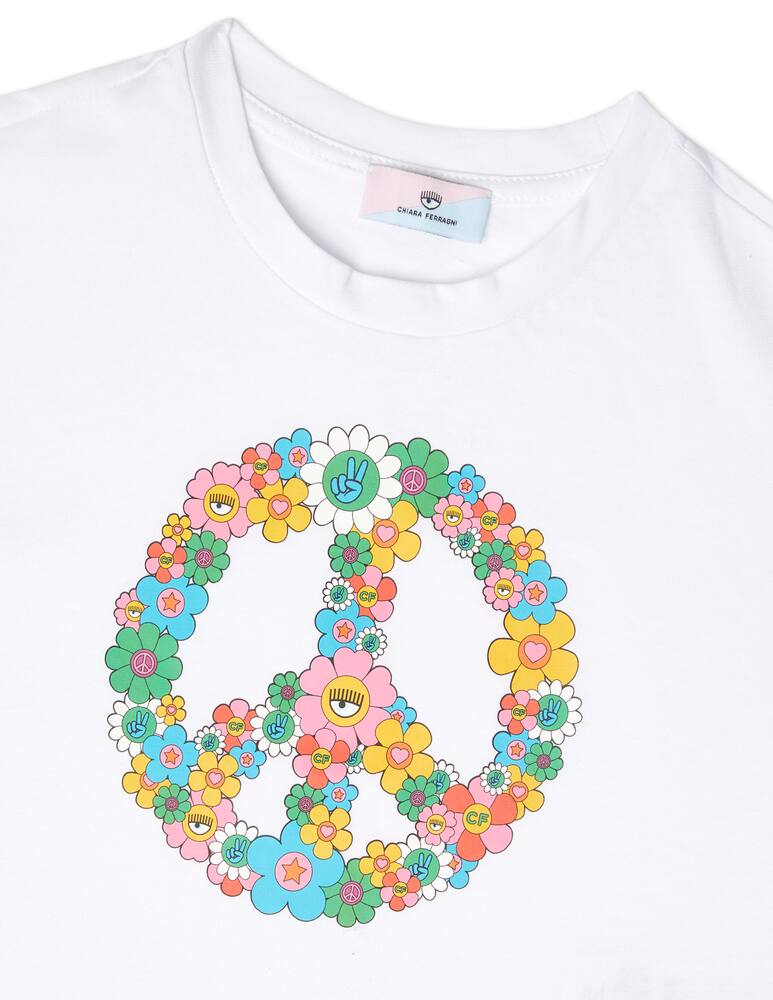 Chiara Ferragni Maglietta manica corta cropped peace - Bianco - immagine 2