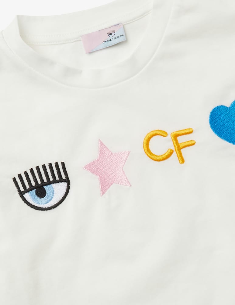 rinascente Chiara Ferragni Cotton t-shirt with embroidered rainbow cf - White