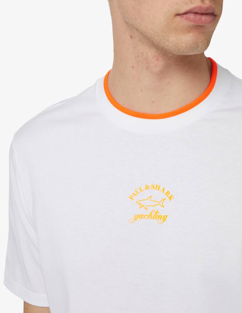 rinascente Paul & Shark Maglietta girocollo loghino scritta + shark fluo - bianco