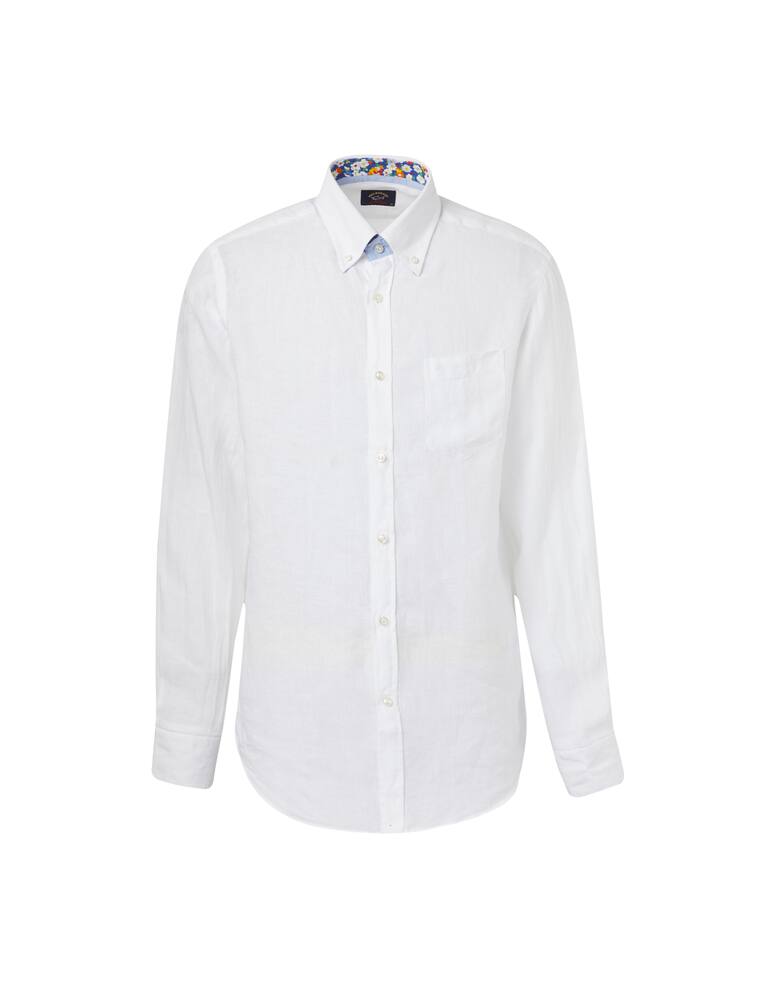 rinascente Paul & Shark Camicia ml in lino contrasto fiori - bianco