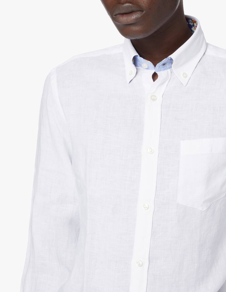 rinascente Paul & Shark Camicia ml in lino contrasto fiori - bianco