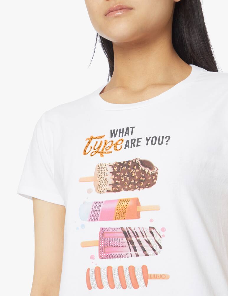 rinascente Liu Jo T-shirt in cotone stampa food strass - bianco