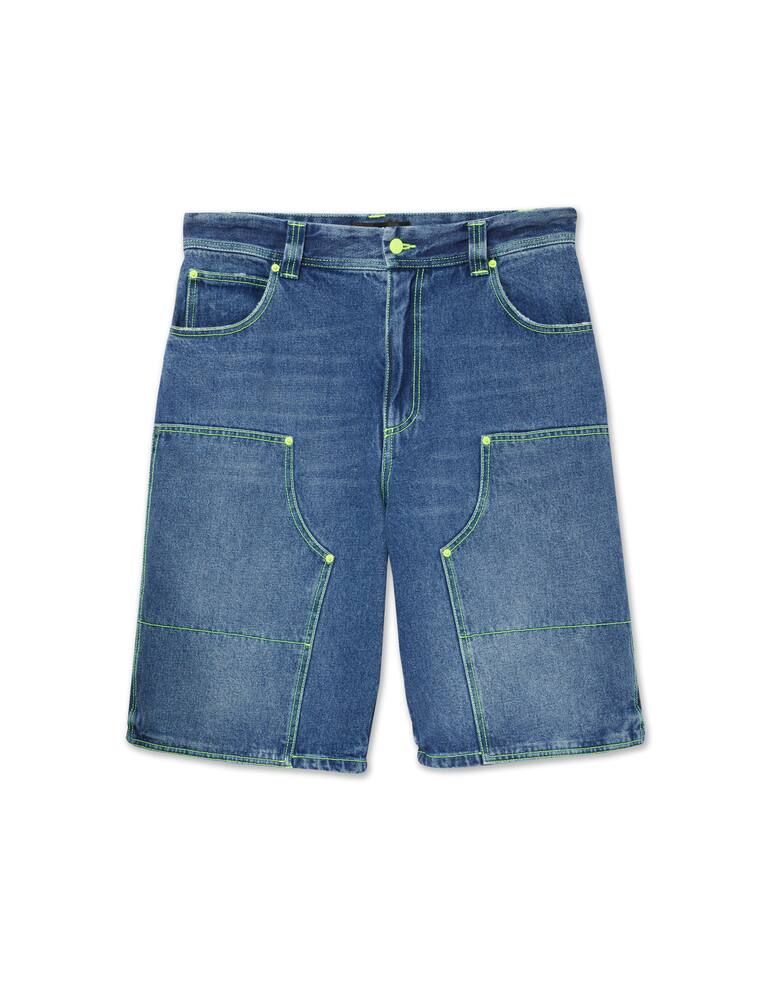 rinascente MSGM Bermuda in denim cuciture lime - blu