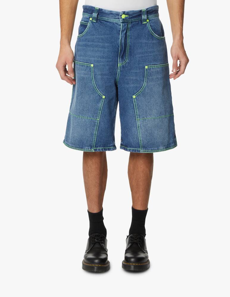 rinascente MSGM Bermuda in denim cuciture lime - blu