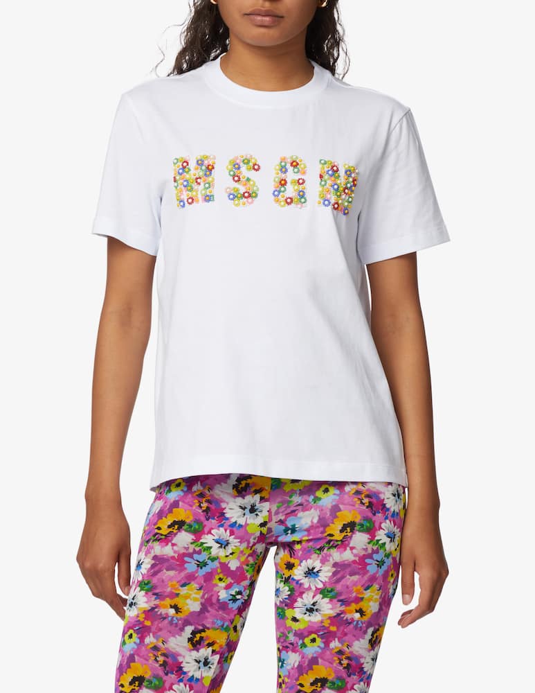 rinascente MSGM Cotton beaded logo t-shirt - white