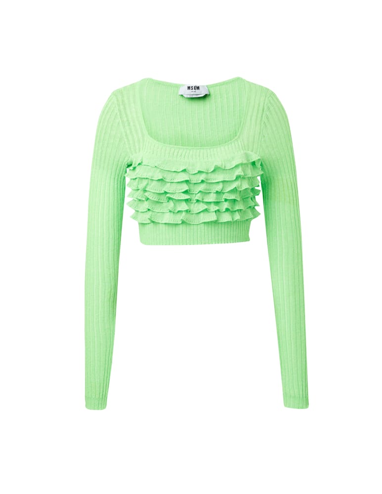 rinascente MSGM Long sleeved crop top with ruffles - green