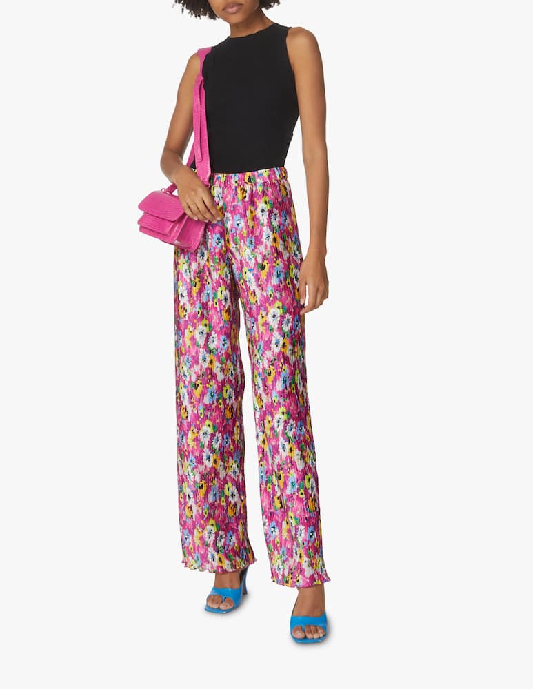 MSGM Pleated palazzo trousers flower print - violet - picture 1 MSGM Pleated palazzo trousers flower print - violet - picture 1