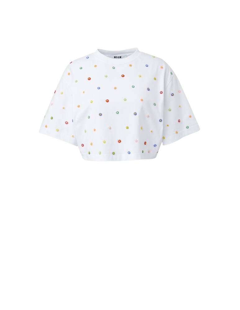 rinascente MSGM Crop T-shirt with beaded daisies - white