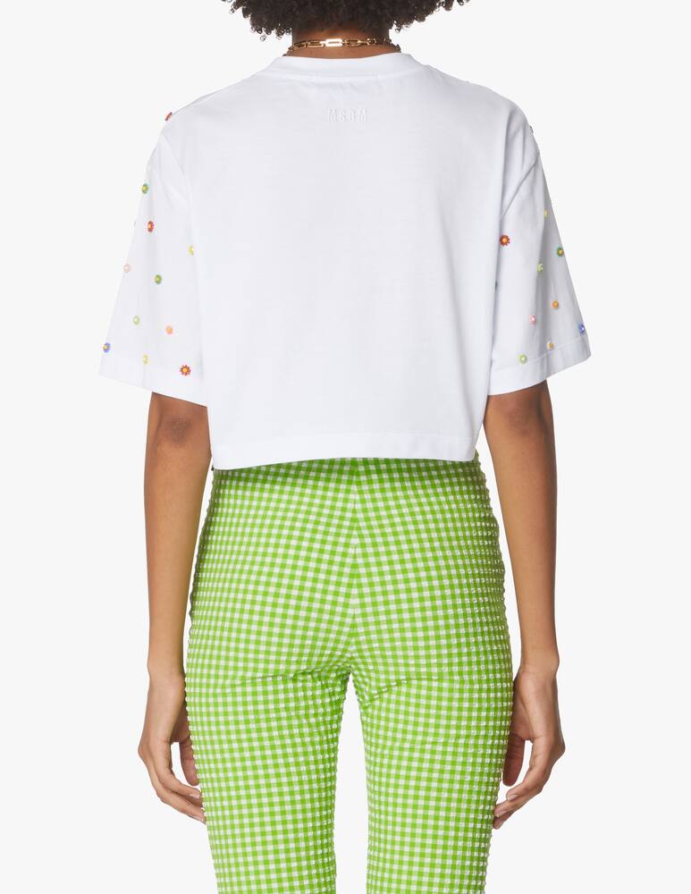 rinascente MSGM Crop T-shirt with beaded daisies - white