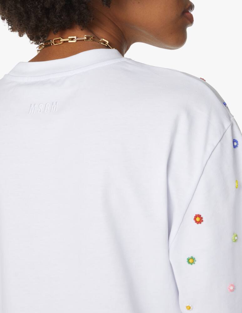 rinascente MSGM Crop T-shirt with beaded daisies - white