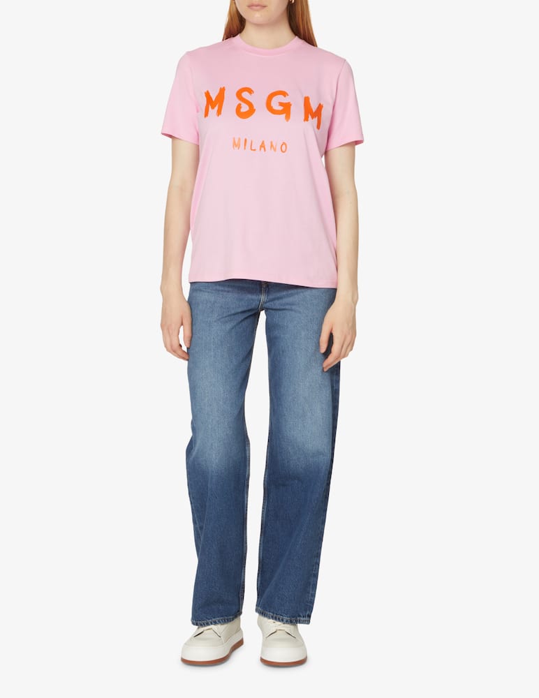 rinascente MSGM T-shirt in cotone con logo pennellato - Rosa