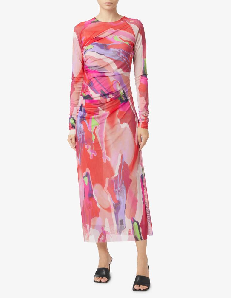 rinascente MSGM Abito midi a maniche lunghe e stampa mesh - Rosa