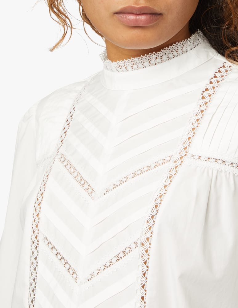 Weekend Max Mara Calca cotton korean neck bouse - white - picture 4 Weekend Max Mara Calca cotton korean neck bouse - white - picture 4