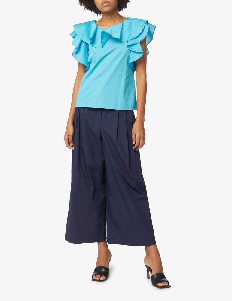 rinascente Weekend Max Mara Blusa in misto cotone e seta con voulant Onde - azzurro