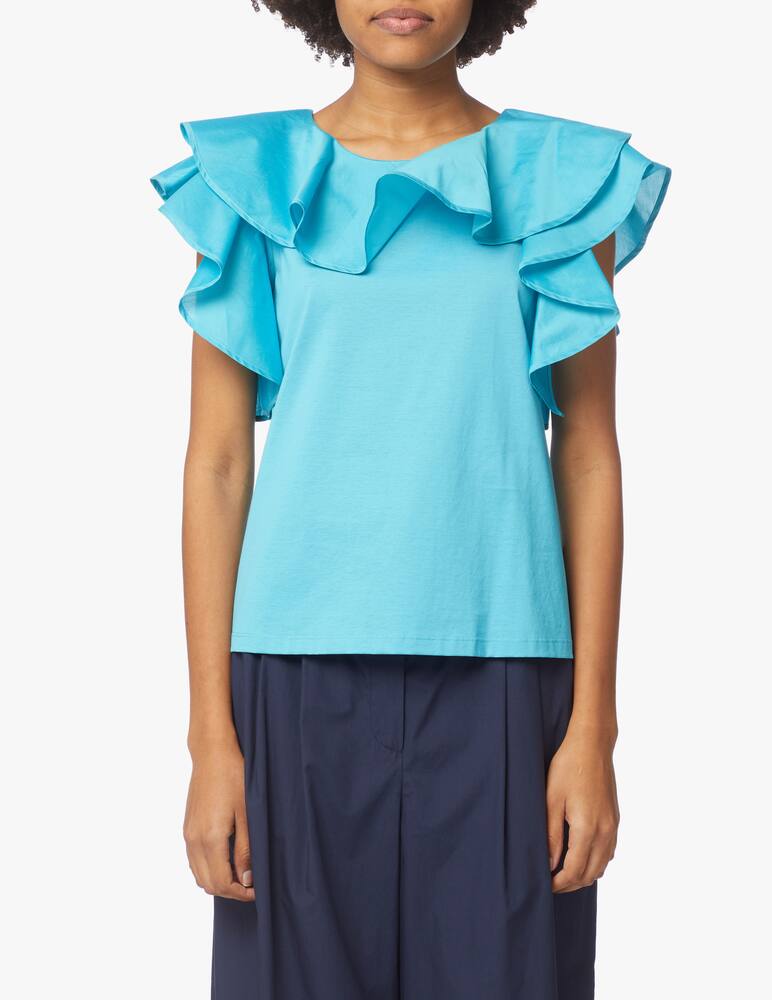 Weekend Max Mara Onde cotton and silk blend blouse with voulant - light blue - picture 1 Weekend Max Mara Onde cotton and silk blend blouse with voulant - light blue - picture 1