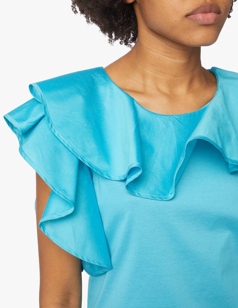 rinascente Weekend Max Mara Blusa in misto cotone e seta con voulant Onde - azzurro