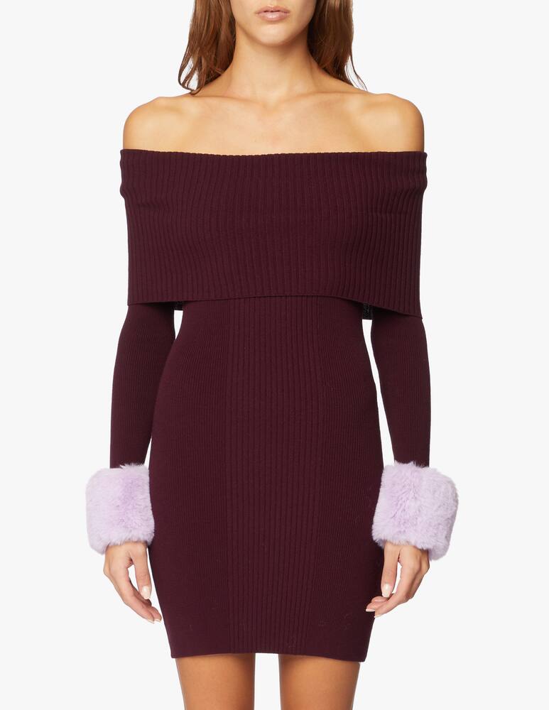 rinascente Blumarine Vestito corto in maglia a costine e pelliccia sintetica