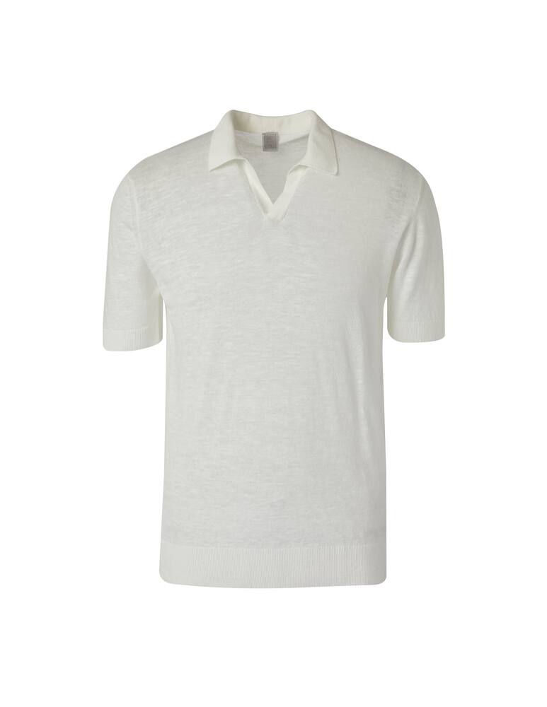 rinascente Eleventy Cotton linen open polo - white