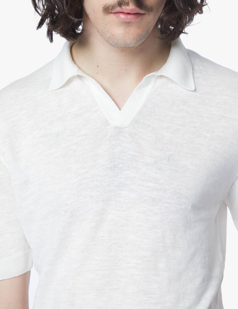 rinascente Eleventy Cotton linen open polo - white