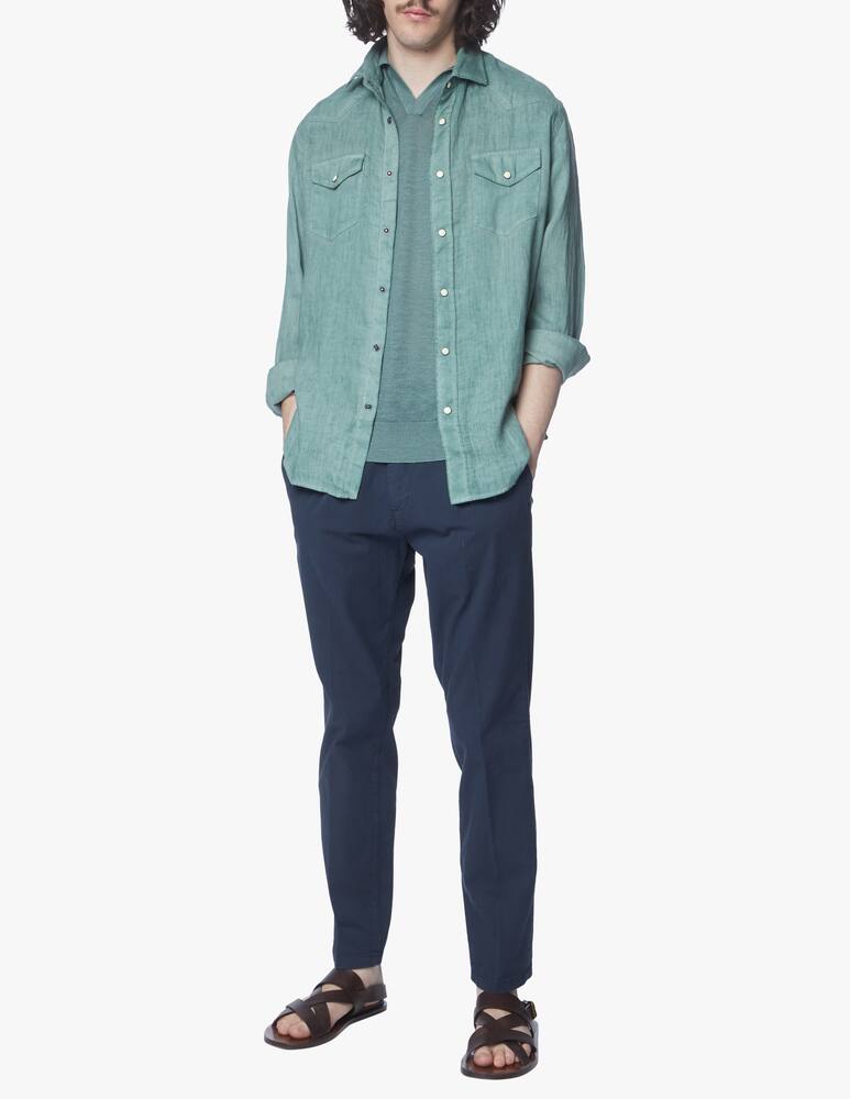 rinascente Eleventy Cotton linen open polo - green